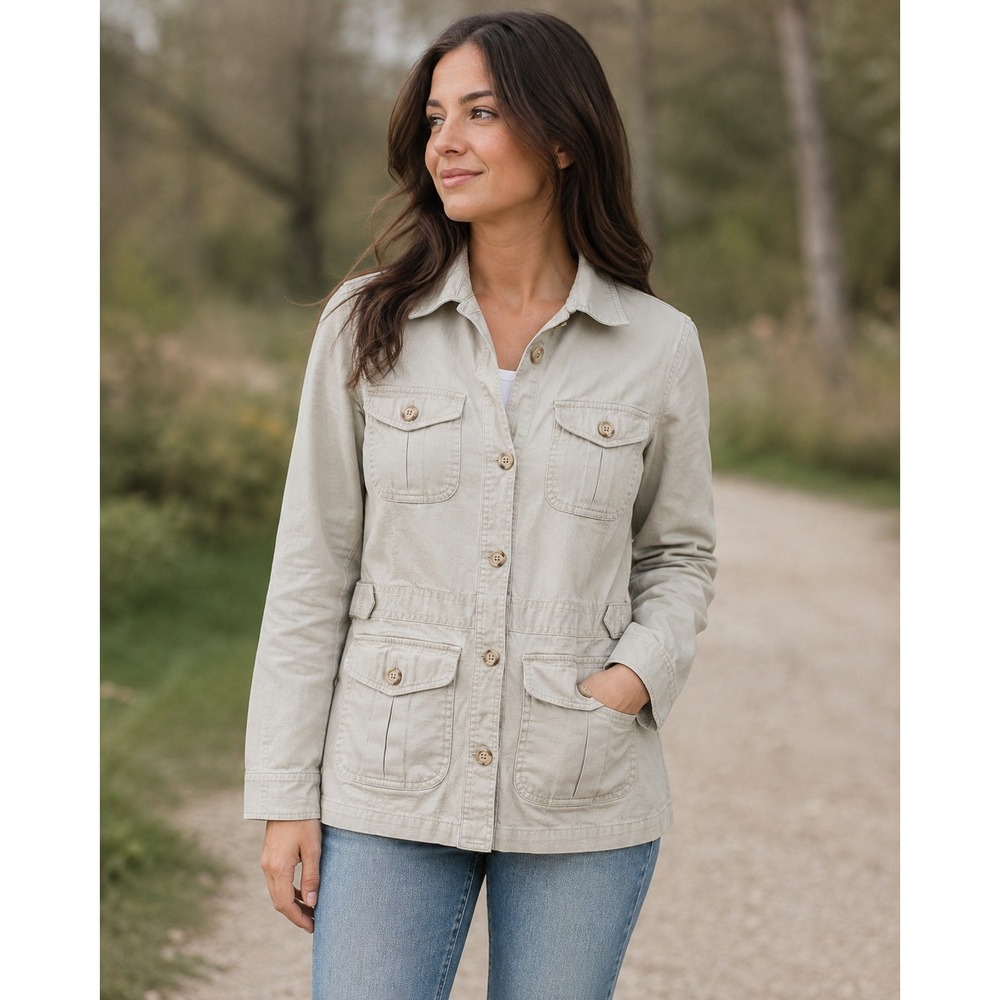 Isabella Bird Safari Khaki Green Utility Field Jacket Granola Cotton Small Trail